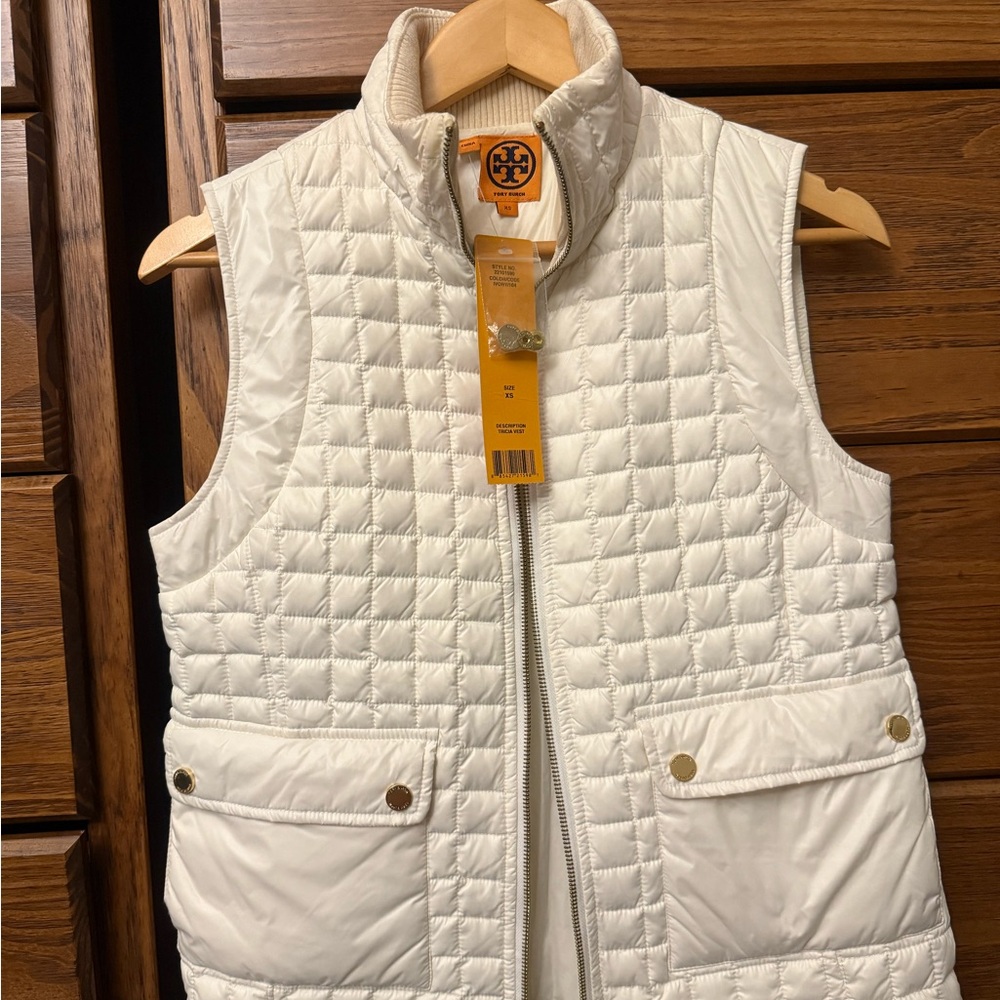 Tory Burch White Quilted Vest